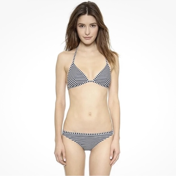 Tory Burch Navy Blue & Off-White Nautical Classic Preppy Triangle Bikini Top S - Picture 2 of 5